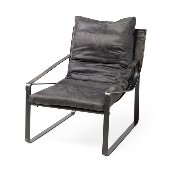 Homeroots Black Leather Body Accent Chair With Metal Frame   380633
