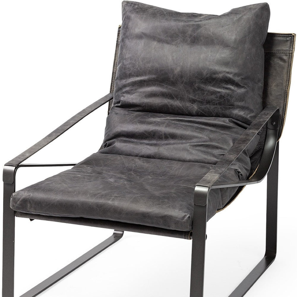 HomeRoots 35" Distressed Black Leather Arm Chair - Vintage Style with Modern Comfort for Living Rooms & Offices 380633
