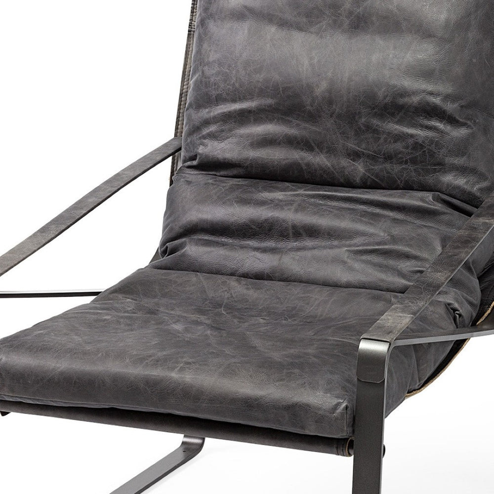 HomeRoots 35" Distressed Black Leather Arm Chair - Vintage Style with Modern Comfort for Living Rooms & Offices 380633