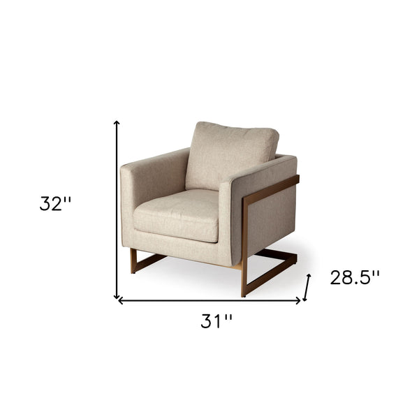 Homeroots 31" Cream And Gold Fabric Arm Chair   380636