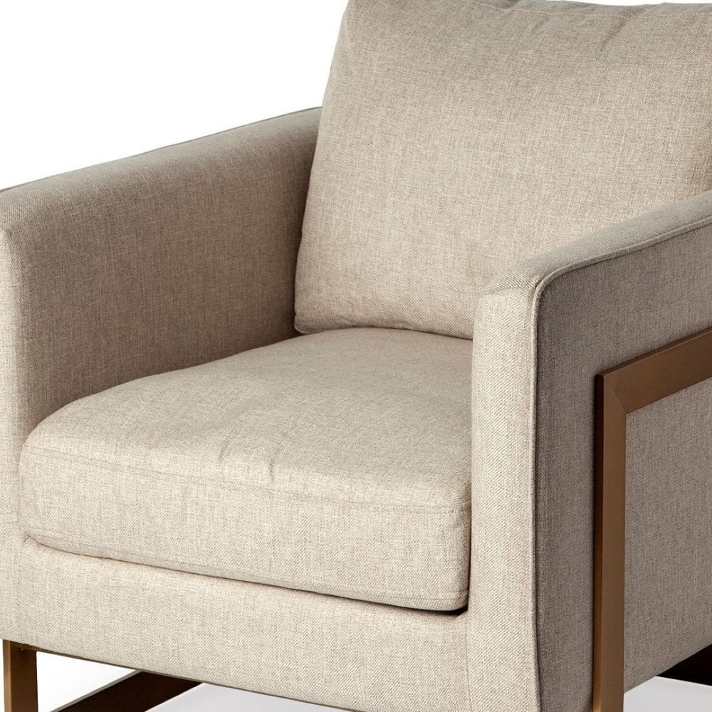 HomeRoots 31" Cream Fabric Arm Chair with Gold Legs – Timeless Elegance for Living Room, Bedroom, Office Decor 380636