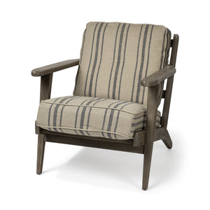 Homeroots 31" Beige And Gray And Brown Fabric Striped Lounge Chair   380639
