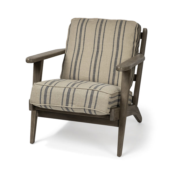 Homeroots 31" Beige And Gray And Brown Fabric Striped Lounge Chair   380639
