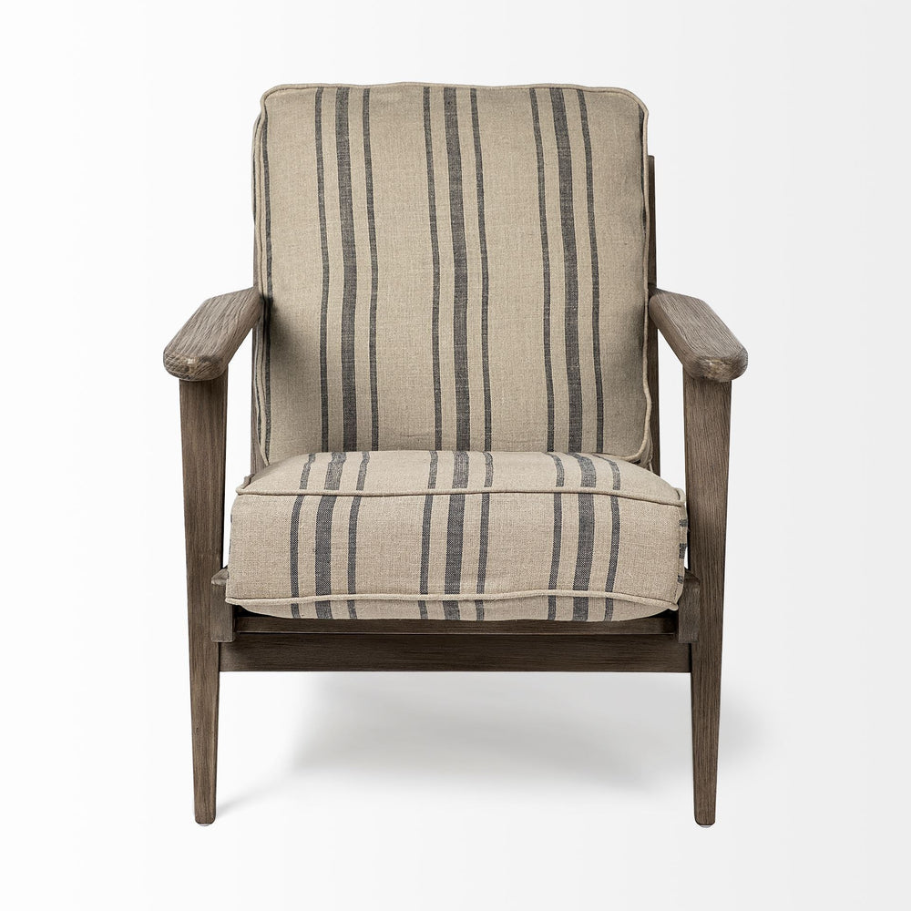 Homeroots 31" Beige And Gray And Brown Fabric Striped Lounge Chair   380639