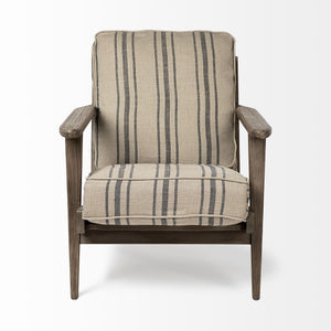 Homeroots 31" Beige And Gray And Brown Fabric Striped Lounge Chair   380639