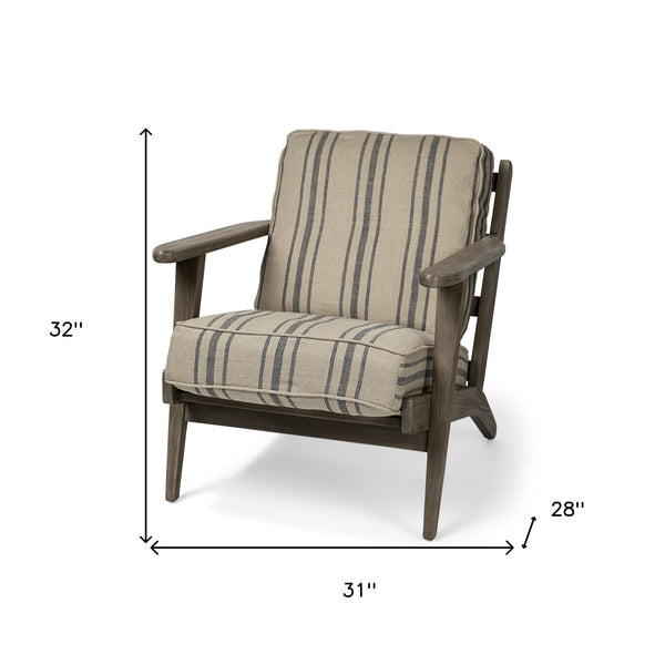 Homeroots 31" Beige And Gray And Brown Fabric Striped Lounge Chair   380639