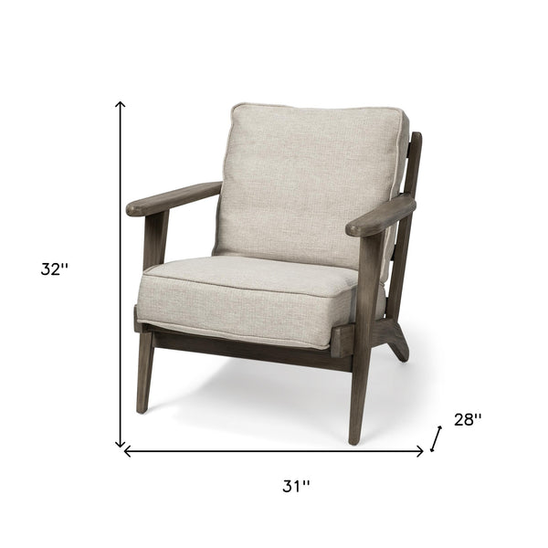 Homeroots 31" Cream And Brown Fabric Lounge Chair   380640