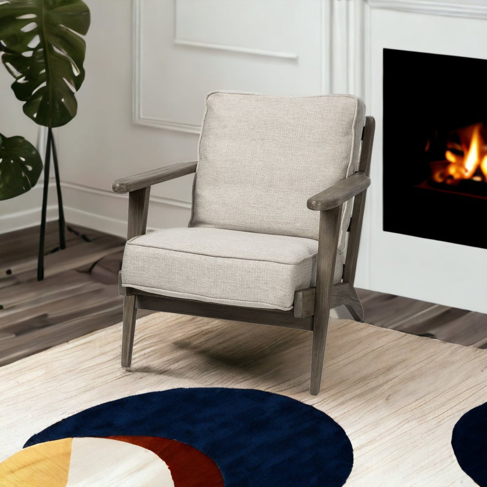 HomeRoots 31" Cream and Brown Lounge Chair - Modern Comfort with Solid Wood Frame, Padded Cushions & Stylish Design 380640