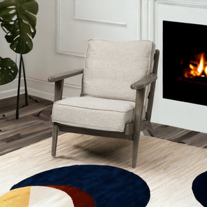 Homeroots 31" Cream And Brown Fabric Lounge Chair   380640