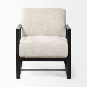 Homeroots 32" Cream And Black Fabric Arm Chair   380642