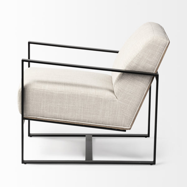 Homeroots 32" Cream And Black Fabric Arm Chair   380642