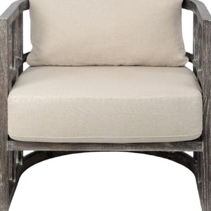 Homeroots 30" Cream And Brown Fabric Distressed Barrel Chair   380643