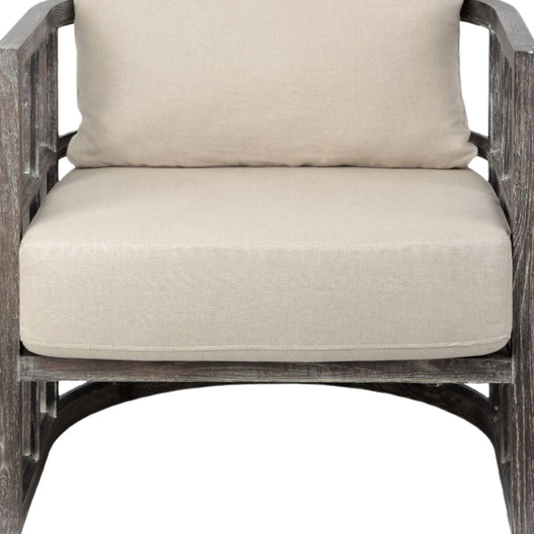 Homeroots 30" Cream And Brown Fabric Distressed Barrel Chair   380643