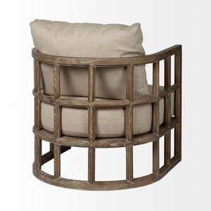 Homeroots 30" Cream And Brown Fabric Arm Chair - Stylish Comfort With Wood Frame And Cozy Cushioning For Your Home   380644