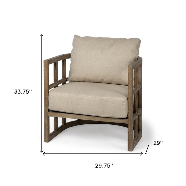 Homeroots 30" Cream And Brown Fabric Arm Chair - Stylish Comfort With Wood Frame And Cozy Cushioning For Your Home   380644