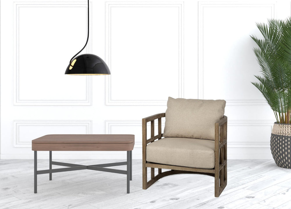 HomeRoots 30" Elegant Cream and Brown Fabric Arm Chair - Stylish Comfort with Plush Cushioning and Durability 380644