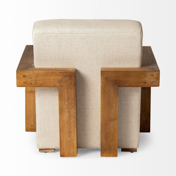 Homeroots 35" Cream And Brown Fabric Lounge Chair   380645