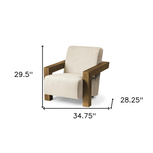 Homeroots 35" Cream And Brown Fabric Lounge Chair   380645