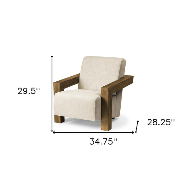 Homeroots 35" Cream And Brown Fabric Lounge Chair   380645