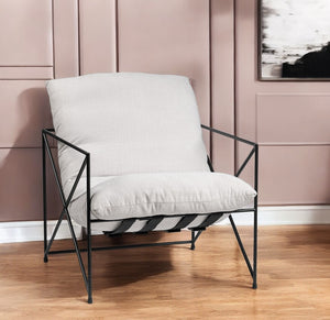 Homeroots 30" Cream And Black Fabric Arm Chair – Stylish, Durable Seating For Living Room Or Office Decor   380646