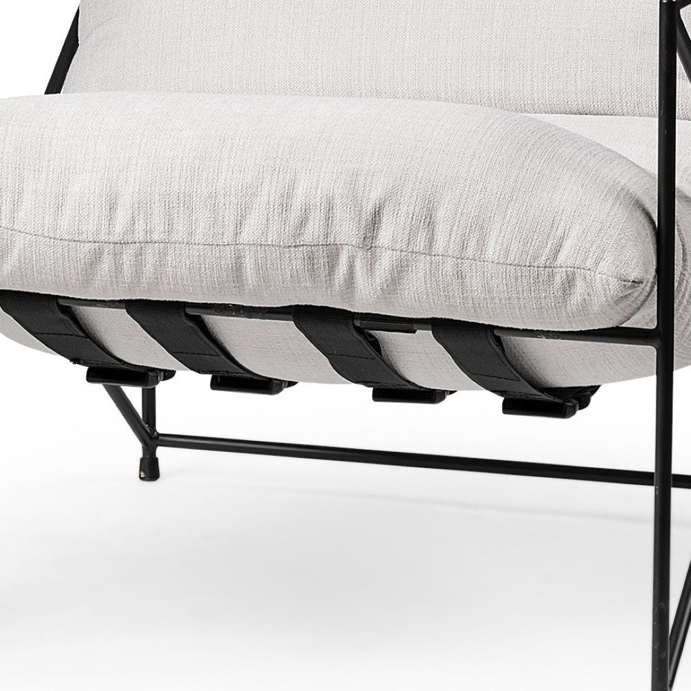 HomeRoots 30" Cream and Black Fabric Arm Chair - Modern Comfort with Sleek Metal Frame for Any Space 380646