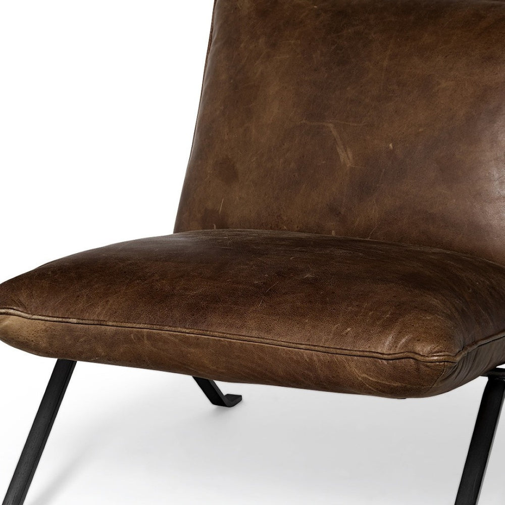 HomeRoots 34" Distressed Leather Slipper Chair in Brown and Black - Stylish Comfort for Any Space 380648