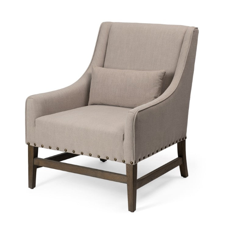 30 Inch Wingback Accent Chair in Neutral Fabric with Solid Wood Legs for Living Room