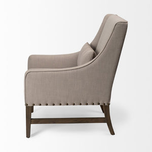 30 Inch Wingback Accent Chair in Neutral Fabric with Solid Wood Legs for Living Room