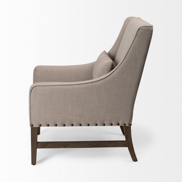 30 Inch Wingback Accent Chair in Neutral Fabric with Solid Wood Legs for Living Room