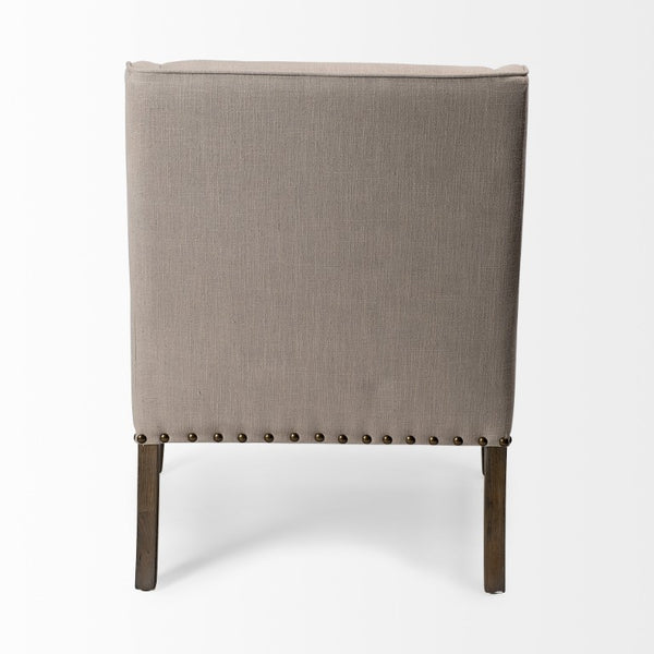 30 Inch Wingback Accent Chair in Neutral Fabric with Solid Wood Legs for Living Room