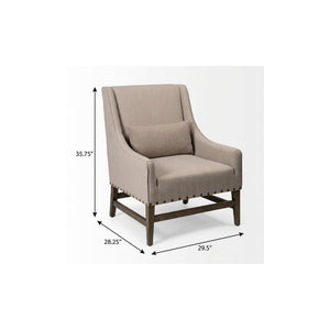 30 Inch Wingback Accent Chair in Neutral Fabric with Solid Wood Legs for Living Room