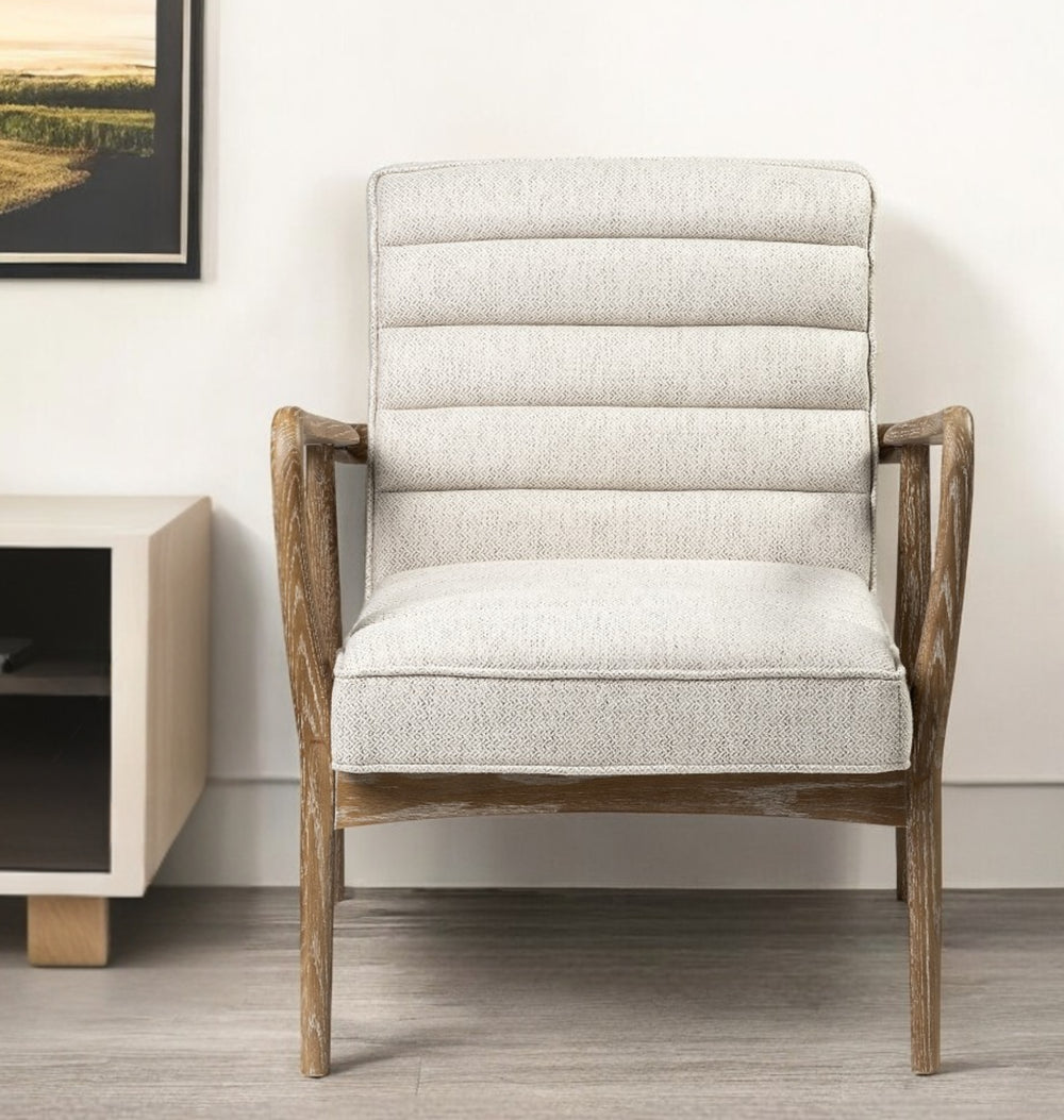 Homeroots 28" Cream And Brown Fabric Lounge Chair   380651