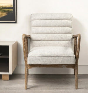 Homeroots 28" Cream And Brown Fabric Lounge Chair   380651