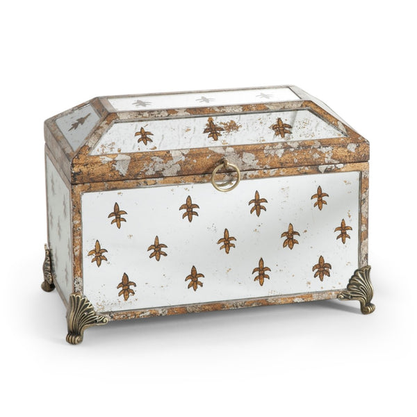Chelsea House Fleur Hand-Painted Gold Fleur-De-Lis Mirrored Box With Antique Finish — Elegant Storage & DéCor Accent 380652
