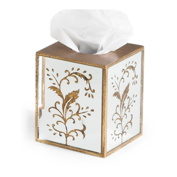 Chelsea House Madison Mirrored Tissue Box Covers Pair With Hand-Painted Gold Motif, Reflective Luxury For Vanity Spa Decor 380654
