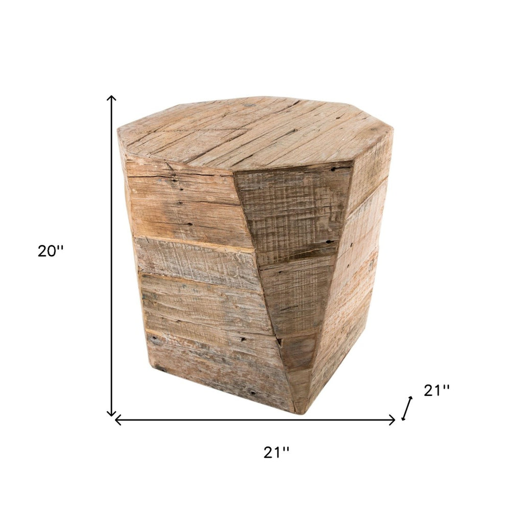 HomeRoots 20" Brown Distressed Solid Wood Hexagonal Top Table - Rustic Chic Accent for Any Space, Versatile Use 380656