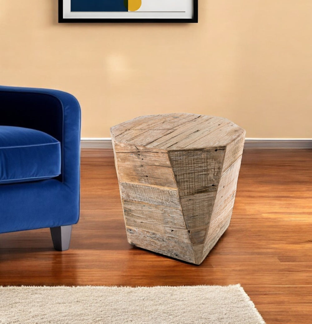 HomeRoots 20" Brown Distressed Solid Wood Hexagonal Top Table - Rustic Chic Accent for Any Space, Versatile Use 380656
