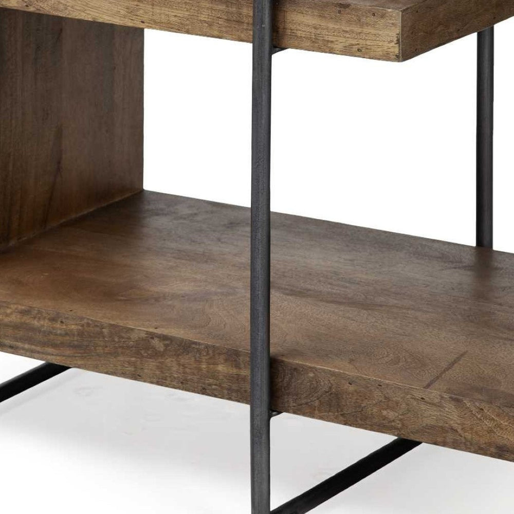 HomeRoots 22" Brown Solid Wood End Table with Metal Base – Versatile Sofa-Side, Nightstand & Storage Solution 380658