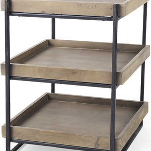 Homeroots 26" Brown Solid Wood Square End Table With Two Shelves   380659