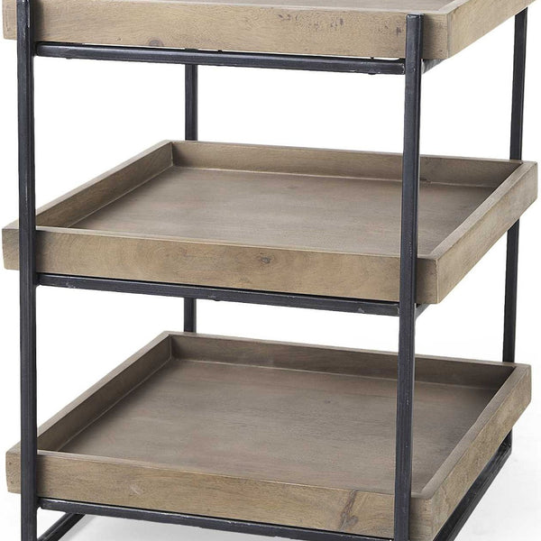 Homeroots 26" Brown Solid Wood Square End Table With Two Shelves   380659