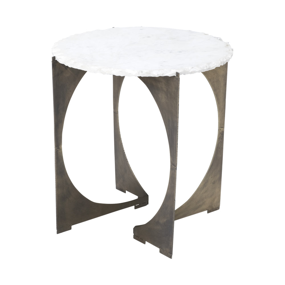 Homeroots 21" Brown And White Marble Round End Table   380660