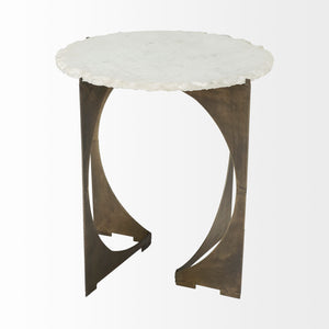 Homeroots 21" Brown And White Marble Round End Table   380660