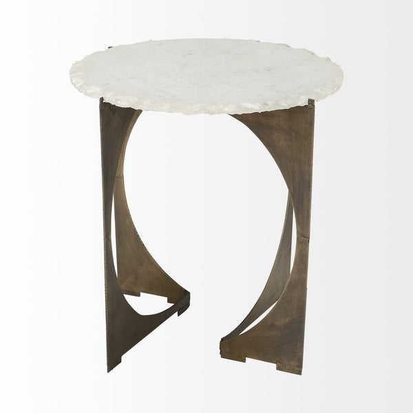 Homeroots 21" Brown And White Marble Round End Table   380660