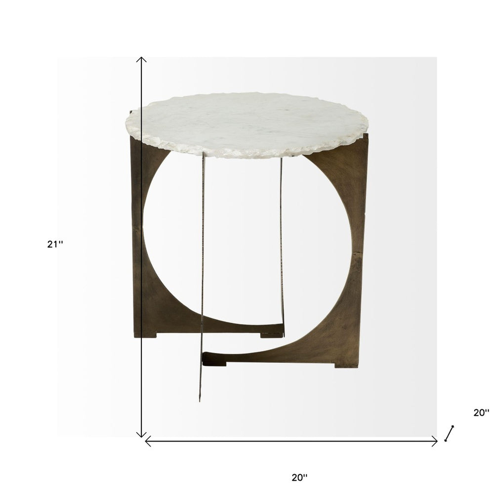 HomeRoots 21" Brown and White Marble Round End Table - Modern Accent Piece for Living Room & Bedroom Elegance 380660