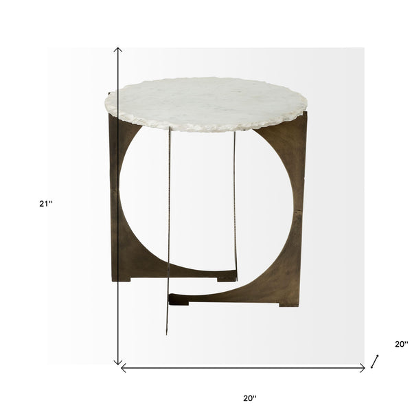Homeroots 21" Brown And White Marble Round End Table   380660