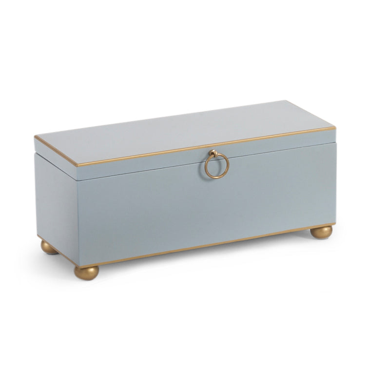 Chelsea House Rectangular Hand-Painted Pastel Blue Wooden Box With Antique Gold Trim, Velvet Lined, 14" Wide 380661