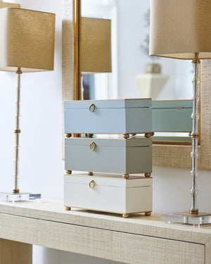 Chelsea House Rectangular Hand-Painted Pastel Blue Wooden Box With Antique Gold Trim, Velvet Lined, 14" Wide 380661