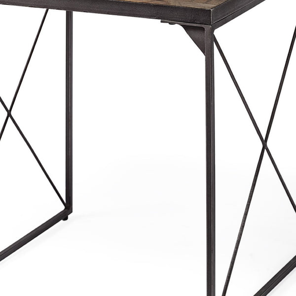 HomeRoots 23" Brown Solid Wood Square End Table – Modern Compact Design with Sturdy Iron Base for Versatile Use 380661