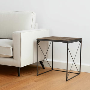 HomeRoots 23" Brown Solid Wood Square End Table – Modern Compact Design with Sturdy Iron Base for Versatile Use 380661