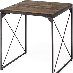 HomeRoots 23" Brown Solid Wood Square End Table – Modern Compact Design with Sturdy Iron Base for Versatile Use 380661
